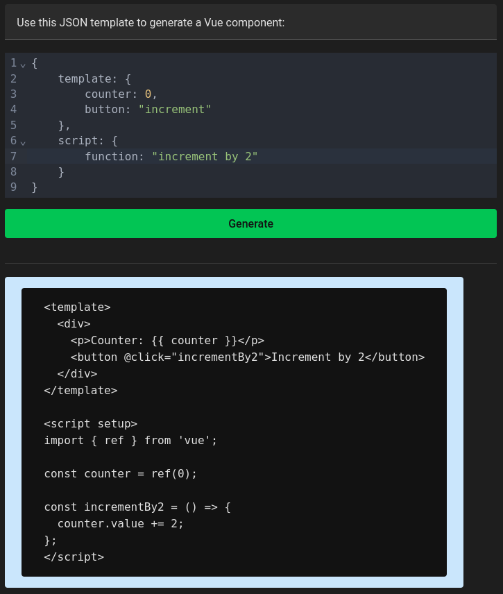 VueAI.tools component builder screenshot