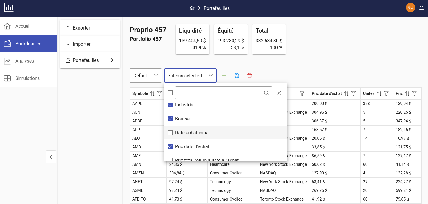 financial dashboard screenshot